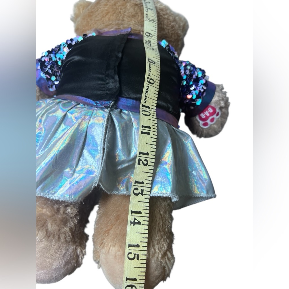 Build-A-Bear 16" Brown Bear Plush & Silver metallic dress & blue sequin jacket - Picture 5 of 14